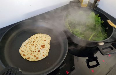 Lefse/Lompe mit Spinat