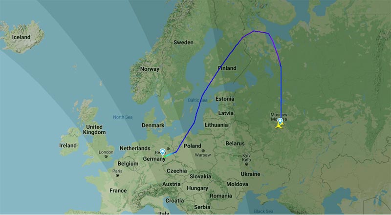 Flugroute über Finnland russisches Flugzeug