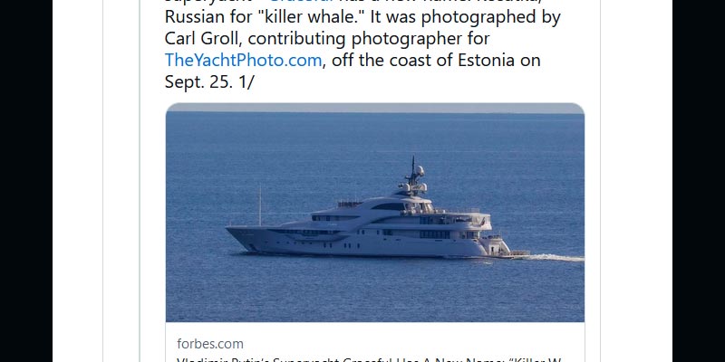 Putins zweitgrößte Privatyacht „Killerwal“ vor estnischer Küste gesichtet